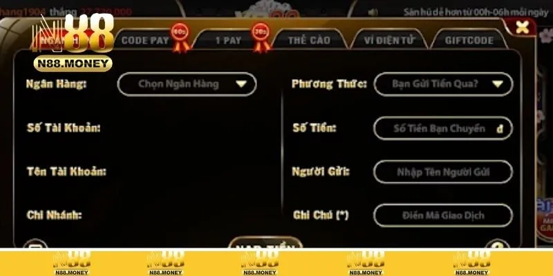 Hướng dẫn nạp tiền N88 qua 3 cách đơn giản